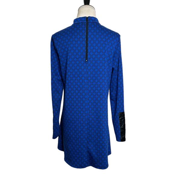 Tyler Boe Royal Blue Geometric Long Sleeve Mock Neck Tunic Top Small S - Picture 2 of 10